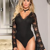 Body noir grande taille à manches longues Miko