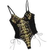 Body bustier noir grande taille à fleurs jaunes Gabriella (2)