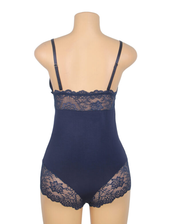 Body dentelle col V taille empire bleu (4) Body dentelle col V taille empire