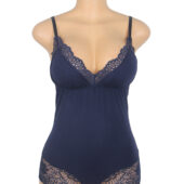 Body dentelle col V taille empire bleu (5) Body dentelle col V taille empire