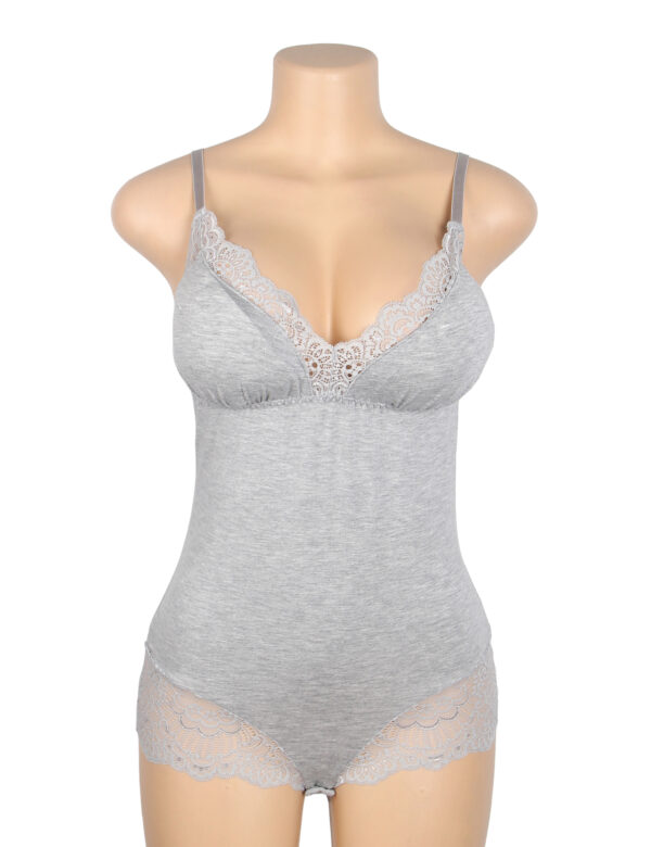 Body dentelle col V taille empire gris (4) Body dentelle col V taille empire