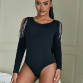 Body noir manches longues fendues (avant) Body noir manches longues fendues (avant)