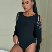 Body noir manches longues fendues (profil) Body noir manches longues fendues (profil)