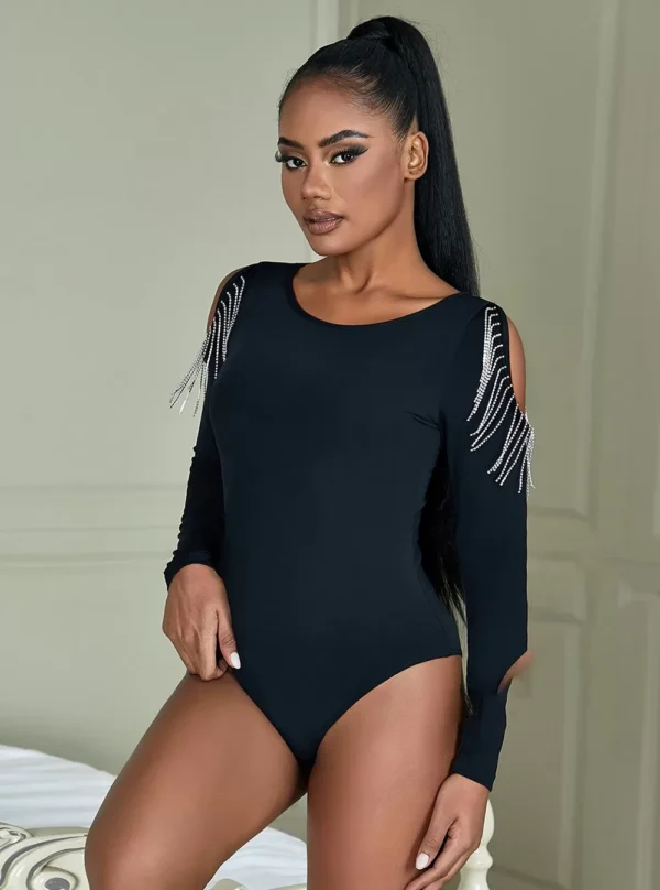 Body noir manches longues fendues (profil)