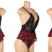 Body rouge et noir décolleté V grande taille Estrella (2)