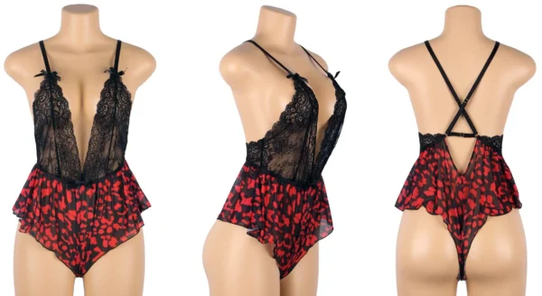 Body rouge et noir décolleté V grande taille Estrella (2)