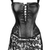 Bustier Cuir et Dentelle Noir