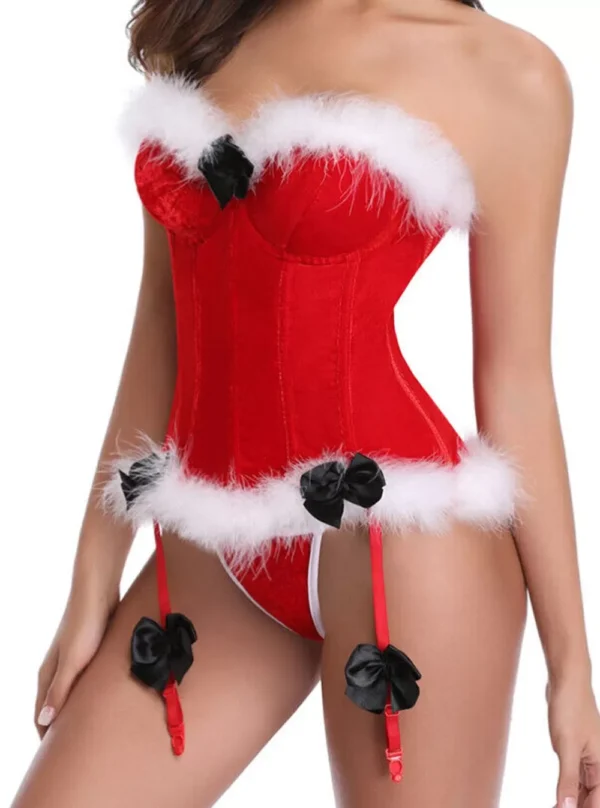 Bustier Rouge à jarretelles Velours de Noël