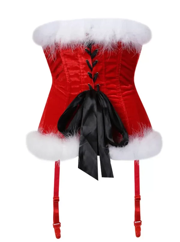 Bustier Rouge à jarretelles Velours de Noël (vue arrière)