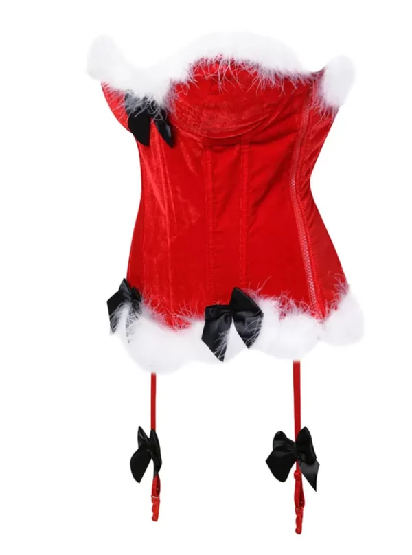 Bustier Rouge à jarretelles Velours de Noël (vue profil)