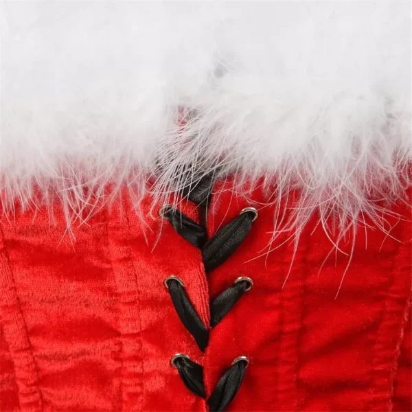 Bustier Rouge à jarretelles Velours de Noël (vue rapprochée)