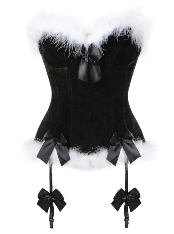 Bustier Velours Noir à Jarretelles Noël Gothique
