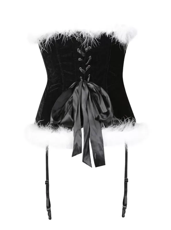 Bustier Velours Noir à Jarretelles Noël Gothique (vue de dos)