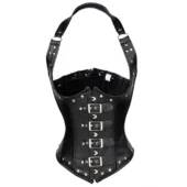 Corset underbust Liberty noir boucles ardillon, fond blanc face — Shivaleecious