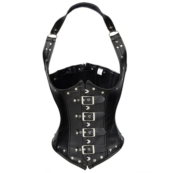 Corset underbust Liberty noir boucles ardillon, fond blanc face — Shivaleecious
