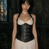 Corset underbust cuir noir Liberty, vue principale — Shivaleecious