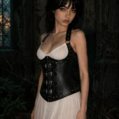 Corset Liberty cuir noir trois-quarts porté — Shivaleecious
