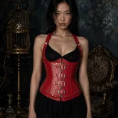 Corset-Cuir-Underbust-Rouge-Anarchy-face Corset cuir rouge Anarchy porté de face, look éditorial — Shivaleecious