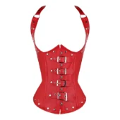 Corset-Cuir-Underbust-Rouge-Anarchy-fond-blanc-avant Corset underbust rouge Anarchy boucles ardillon, fond blanc face — Shivaleecious