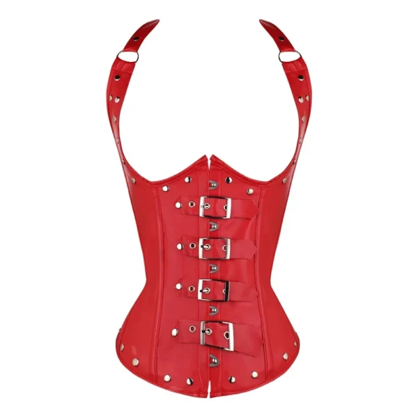 Corset-Cuir-Underbust-Rouge-Anarchy-fond-blanc-avant Corset underbust rouge Anarchy boucles ardillon, fond blanc face — Shivaleecious