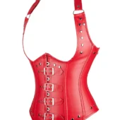 Corset-Cuir-Underbust-Rouge-Anarchy-fond-blanc-coté Corset underbust rouge Anarchy vue de côté, fond blanc — Shivaleecious