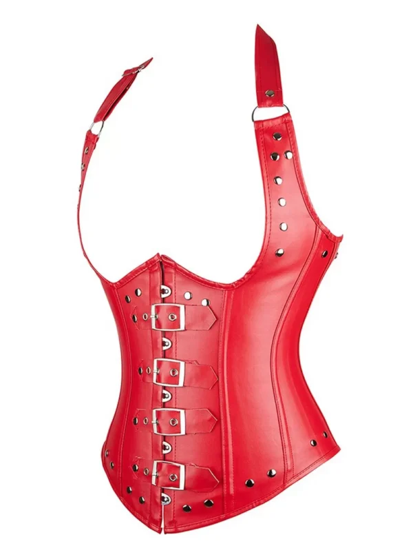 Corset-Cuir-Underbust-Rouge-Anarchy-fond-blanc-coté Corset underbust rouge Anarchy vue de côté, fond blanc — Shivaleecious