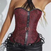 Corset Rouge avec Lanières Cuir Noir Red Vamp (1) Corset Rouge et Cuir Red Vamp