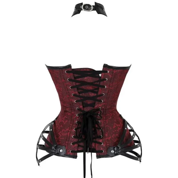 Corset Rouge avec Lanières Cuir Noir Red Vamp (10) Corset Rouge et Cuir Red Vamp