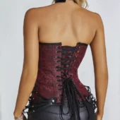 Corset Rouge avec Lanières Cuir Noir Red Vamp (2) Corset Rouge et Cuir Red Vamp