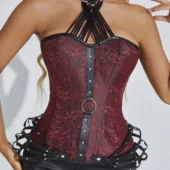 Corset Rouge avec Lanières Cuir Noir Red Vamp (3) Corset Rouge et Cuir Red Vamp