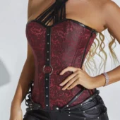Corset Rouge avec Lanières Cuir Noir Red Vamp (4) Corset Rouge et Cuir Red Vamp