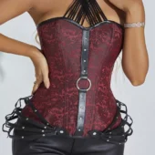 Corset Rouge avec Lanières Cuir Noir Red Vamp (5) Corset Rouge et Cuir Red Vamp