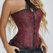 Corset Rouge avec Lanières Cuir Noir Red Vamp (6) Corset Rouge et Cuir Red Vamp