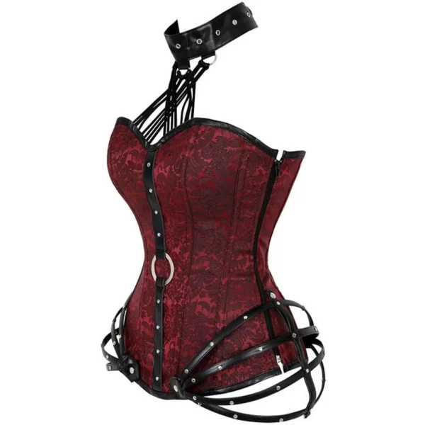 Corset Rouge avec Lanières Cuir Noir Red Vamp (7) Corset Rouge et Cuir Red Vamp