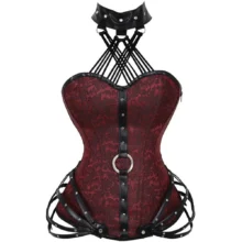 Corset Rouge avec Lanières Cuir Noir Red Vamp (8) Corset Rouge et Cuir Red Vamp