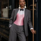 Corset satin rose porté en look élégant, photo éditoriale — Shivaleecious