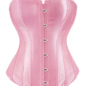 Corset satin rose, vue avant et dos sur fond blanc — Shivaleecious