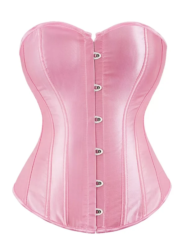 Corset satin rose, vue avant et dos sur fond blanc — Shivaleecious