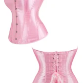 orset satin rose bonbon, laçage arrière sur fond blanc — Shivaleecious
