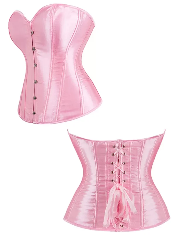 orset satin rose bonbon, laçage arrière sur fond blanc — Shivaleecious