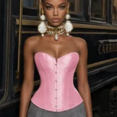 Corset satin rose bonbon overbust, vue principale — Shivaleecious