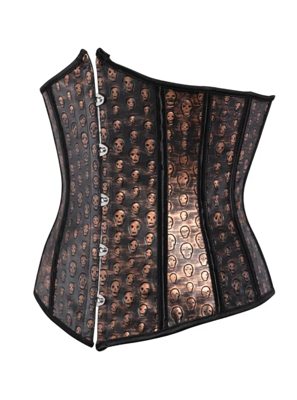 Corset Serre-taille en Cuir à Motifs Têtes de Mort Hell (2) Corset Cuir Underbust Hell