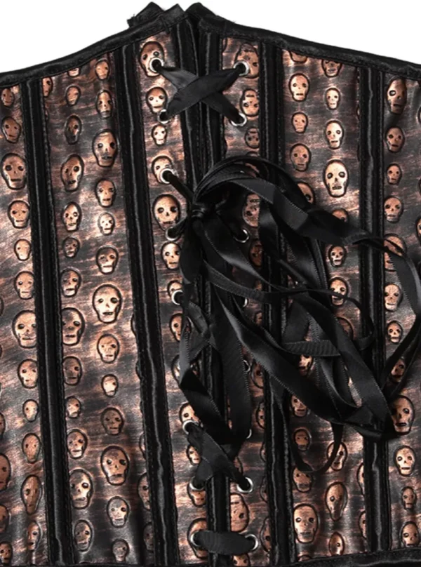 Corset Serre-taille en Cuir à Motifs Têtes de Mort Hell (3) Corset Cuir Underbust Hell