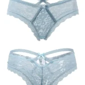 Culotte en dentelle à lanières croisées Fortuna (recto et verso, bleu clair)