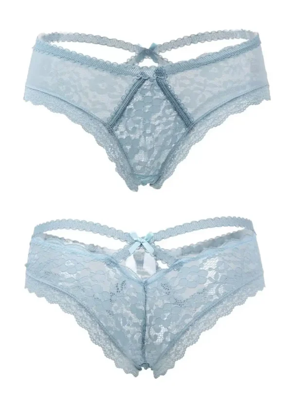 Culotte en dentelle à lanières croisées Fortuna (recto et verso, bleu clair)