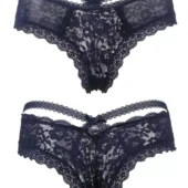 Culotte en dentelle à lanières croisées Fortuna (recto et verso, bleu marine)
