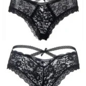 Culotte en dentelle à lanières croisées Fortuna (recto et verso, noir)