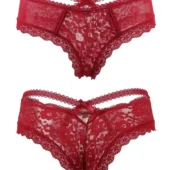 Culotte en dentelle à lanières croisées Fortuna (recto et verso, rouge)