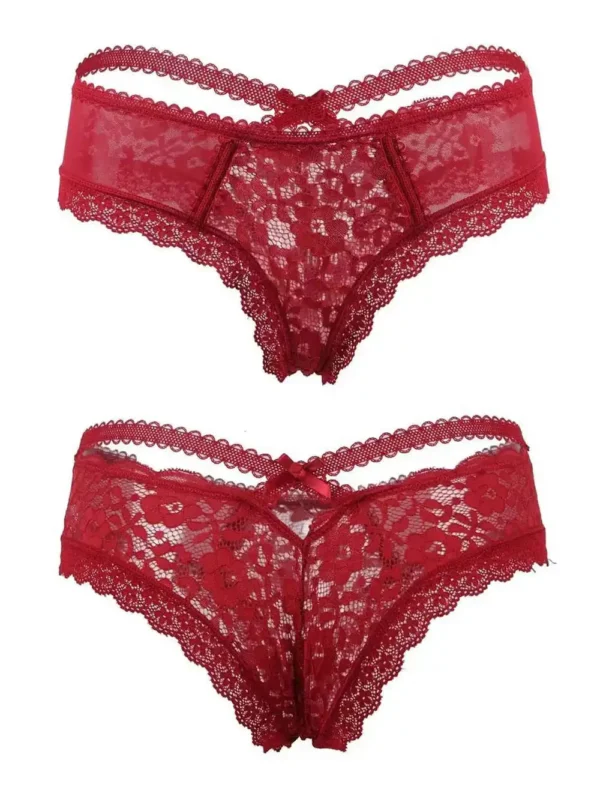 Culotte en dentelle à lanières croisées Fortuna (recto et verso, rouge)