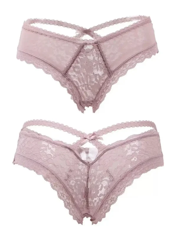 Culotte en dentelle à lanières croisées Fortuna (recto et verso,violet)